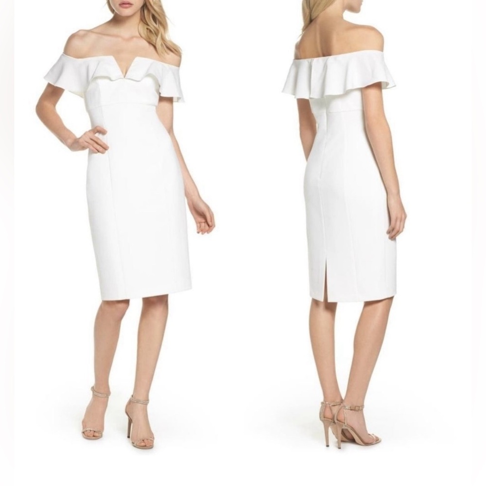 Beautiful Vince Caputo sleeveless white dress with off the shoulder detail